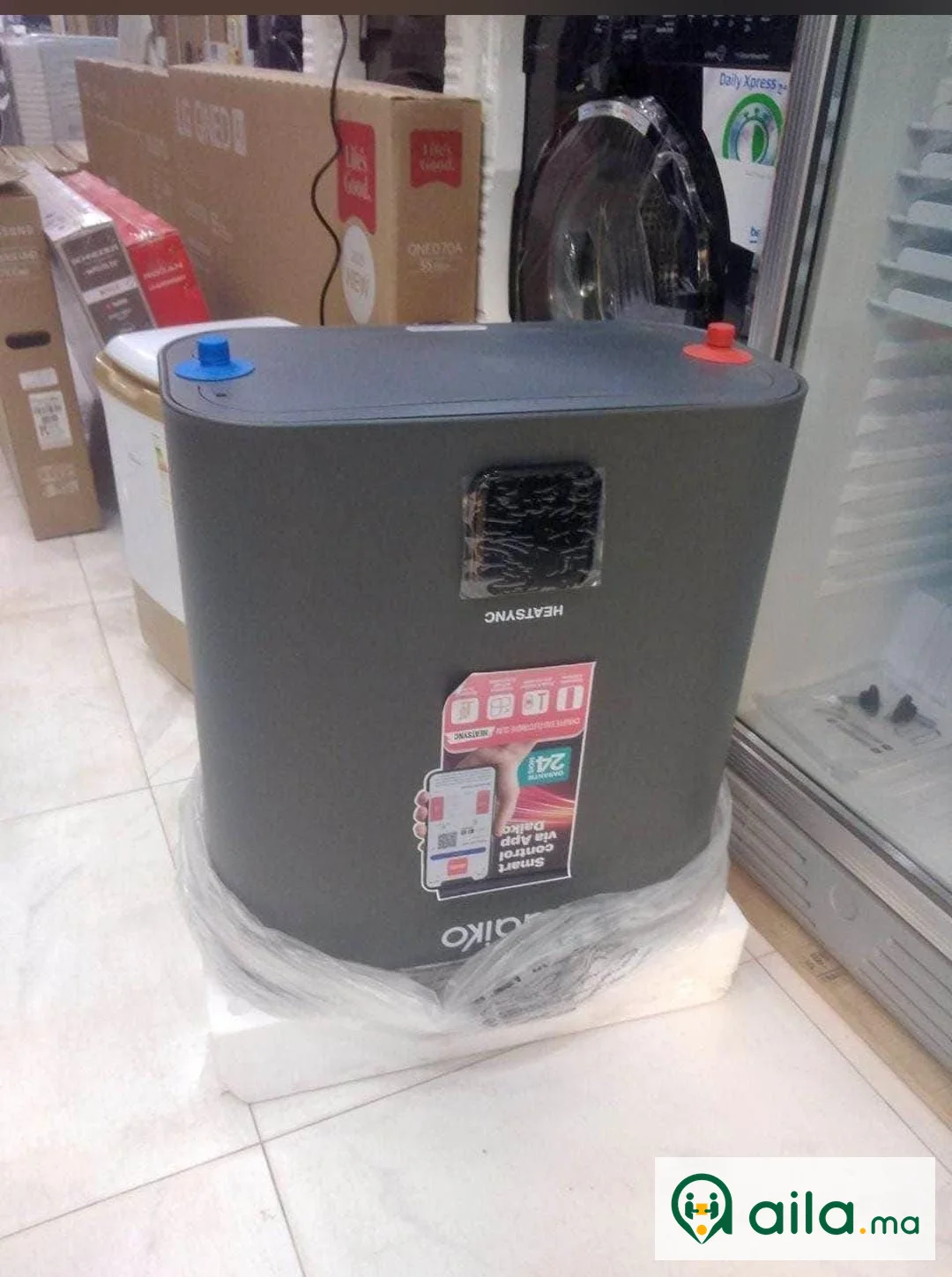 Chauffe eau electrique DAIKO slim gris smart wifi avec afficheur de température et télécommande